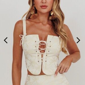 Elegant Lace-Up Cream Crop Top